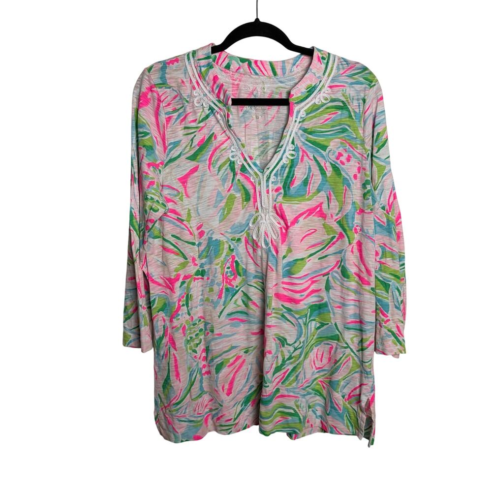 Lilly Pulitzer Kaia Knit Tunic Top Multi Croc My World Women's Size Large